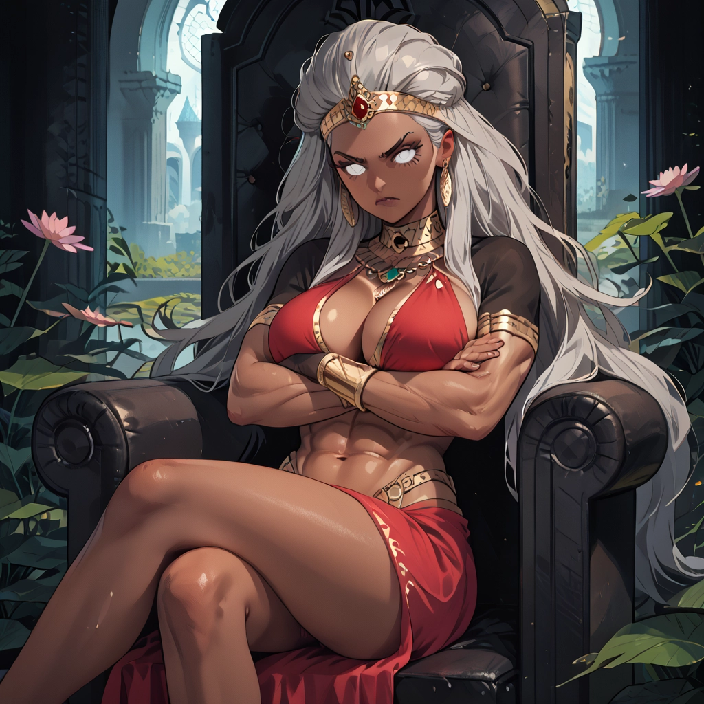 1girl, breasts, long hair, jewelry, solo, dark skin