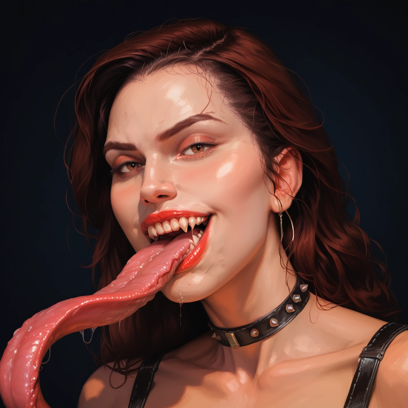 1girl, solo, tongue, jewelry, earrings, tongue out · Yamete.gg
