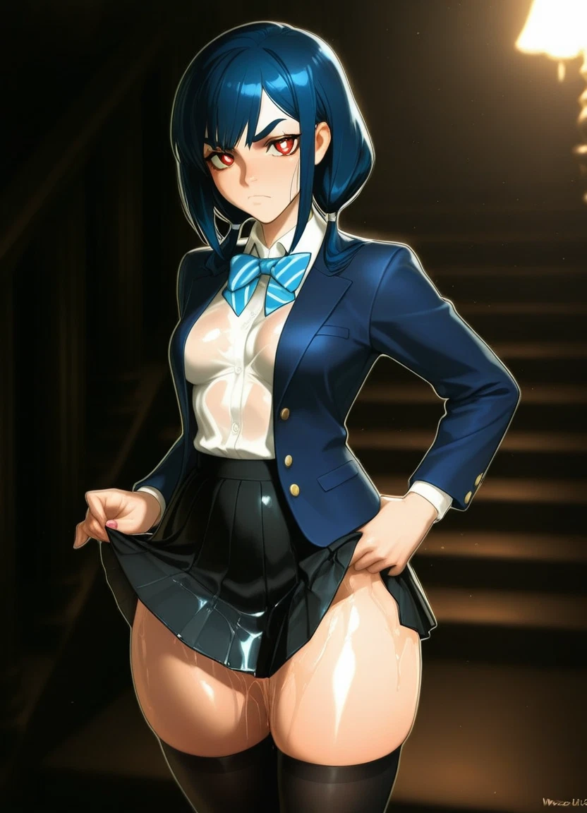 1girl, skirt, solo, thighhighs, breasts, jacket