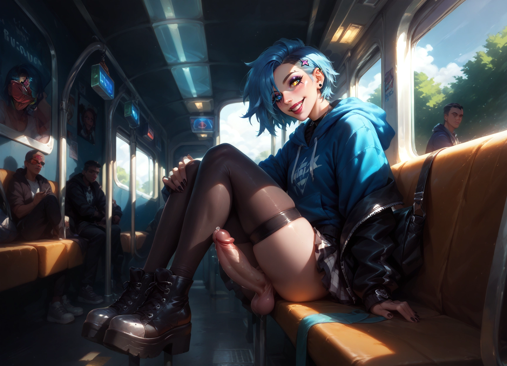 futanari, veiny penis, veins, erection, penis, short hair · Yamete.gg