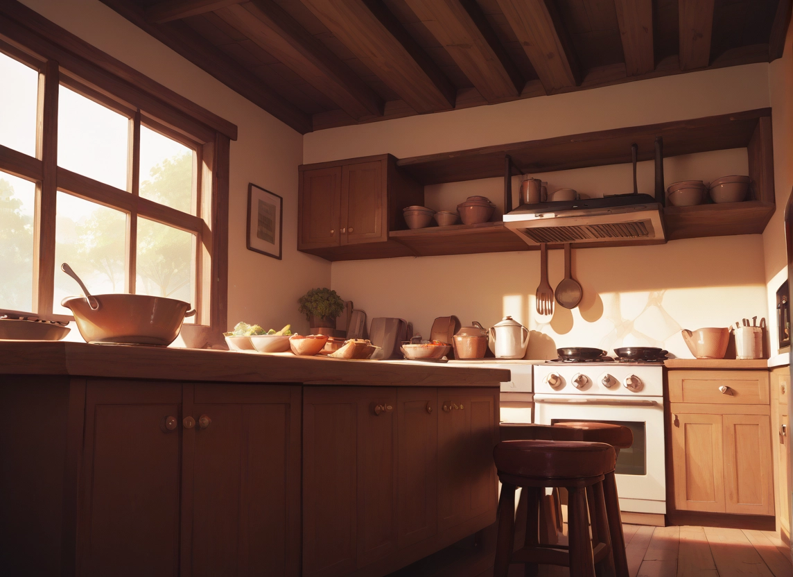 no humans, kitchen, window, scenery, indoors, food · Yamete.gg