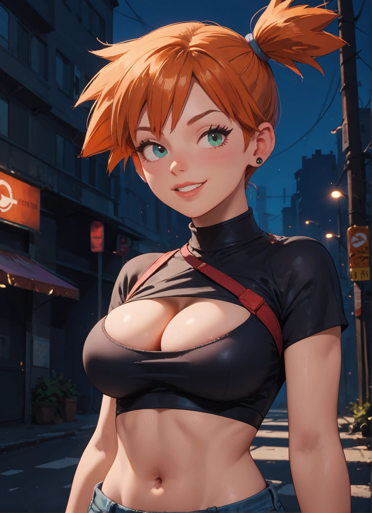 1girl, breasts, navel, solo, orange hair, cleavage · Yamete.gg