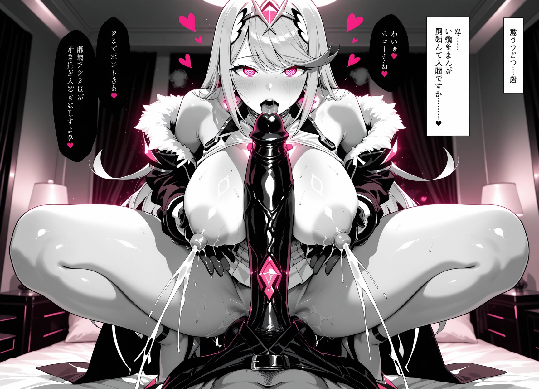 breasts, 1girl, hetero, tiara, lactation, heart-shaped pupils · Yamete.gg