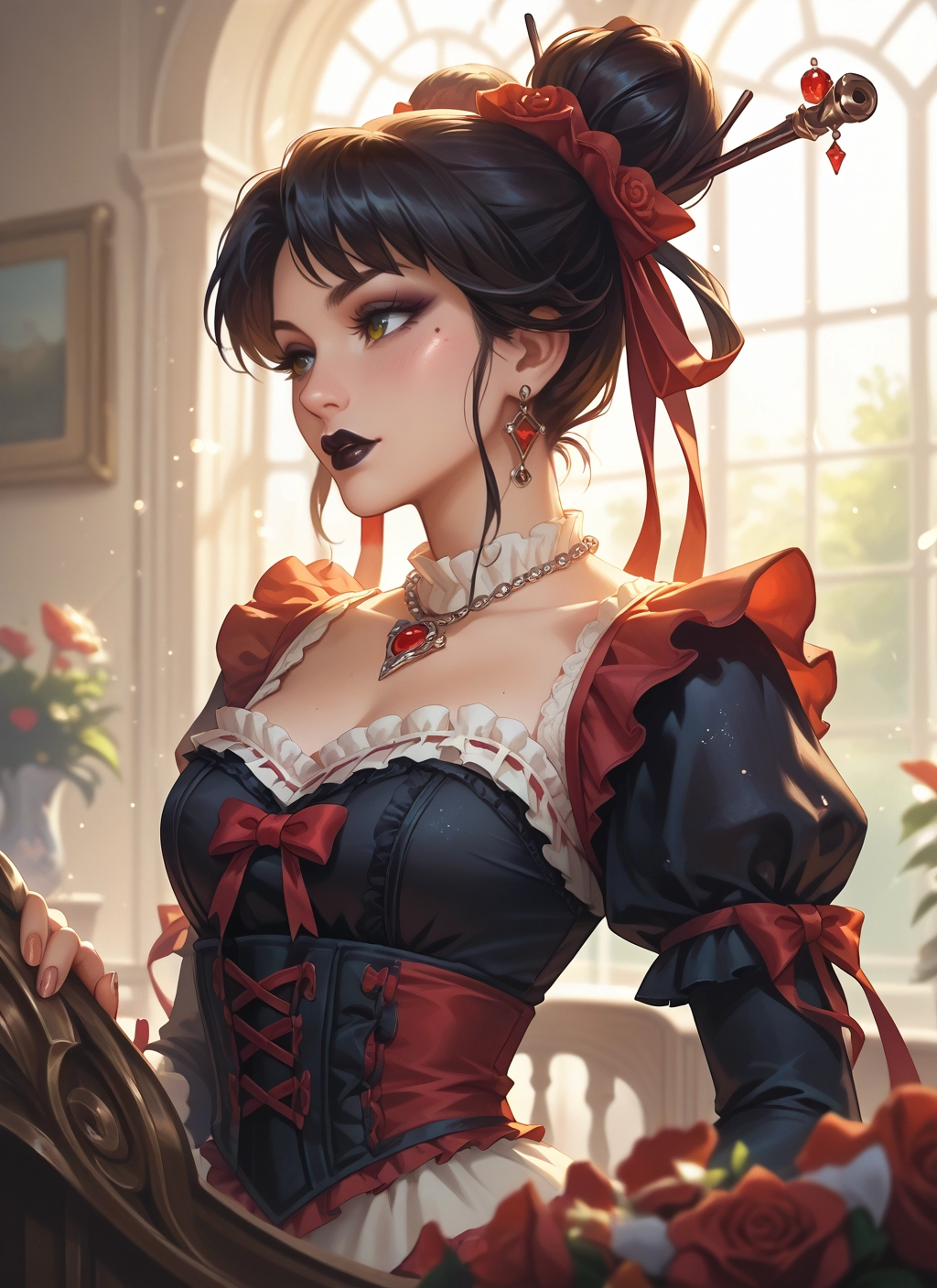 1girl, solo, jewelry, mole, hair ornament, earrings · Yamete.gg