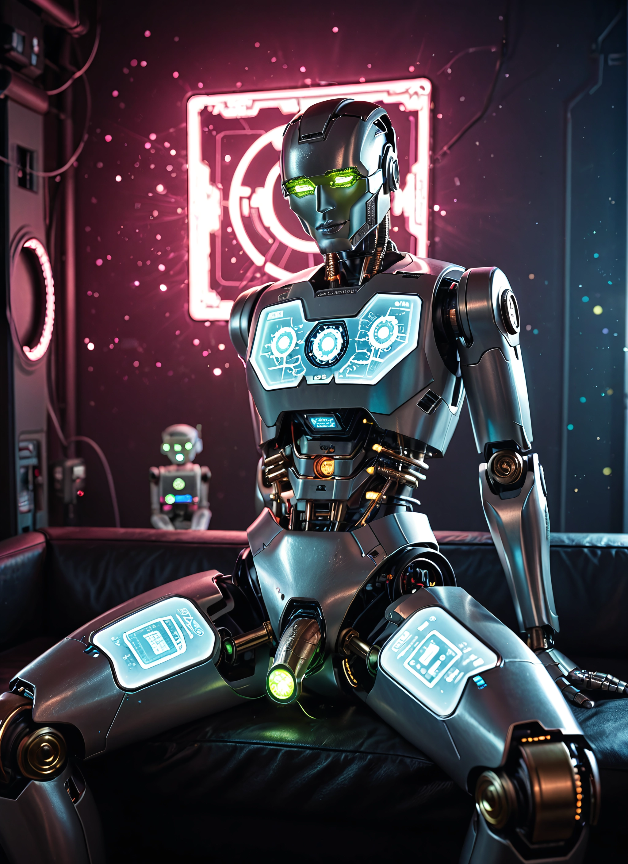 glowing, sitting, 1boy, glowing eyes, science fiction, robot · Yamete.gg