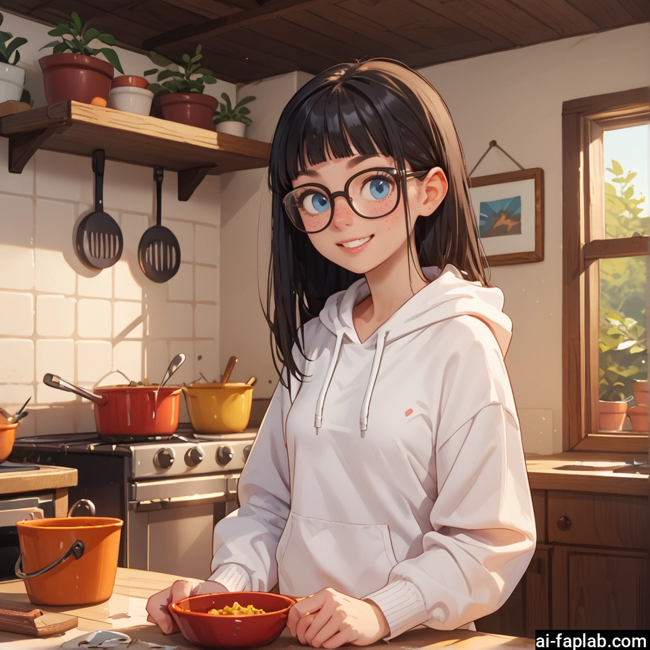 1girl, solo, glasses, blue eyes, smile, hood · Yamete.gg