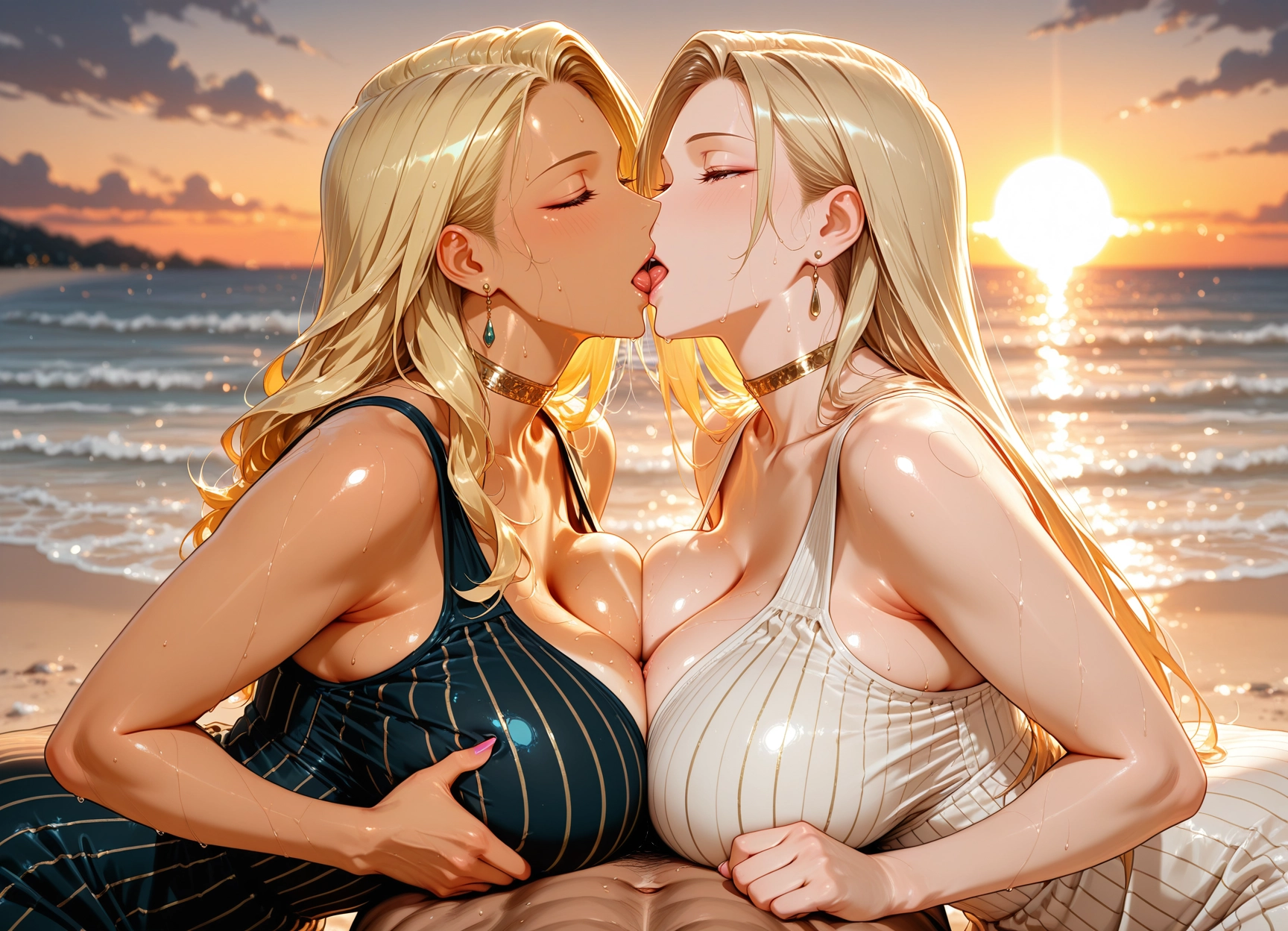 breasts, kiss, french kiss, blonde hair, 2girls, multiple girls · Yamete.gg