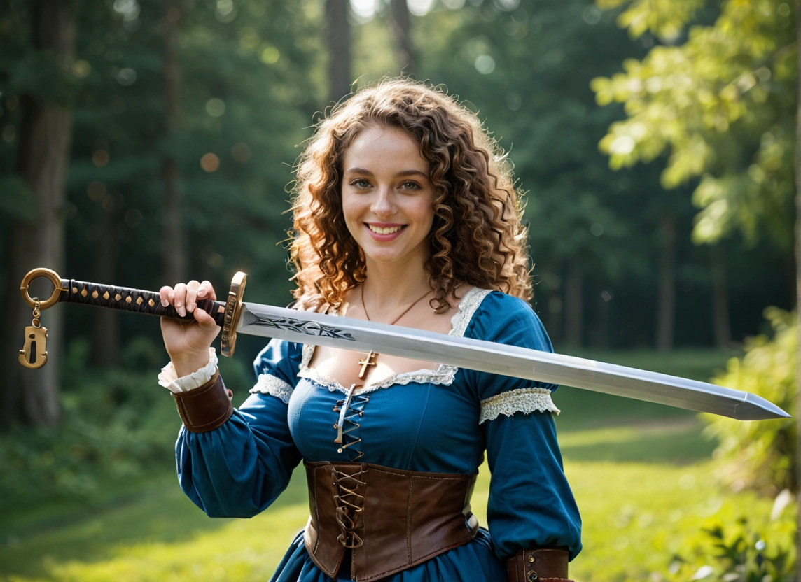 1girl, weapon, sword, solo, smile, jewelry · Yamete.gg