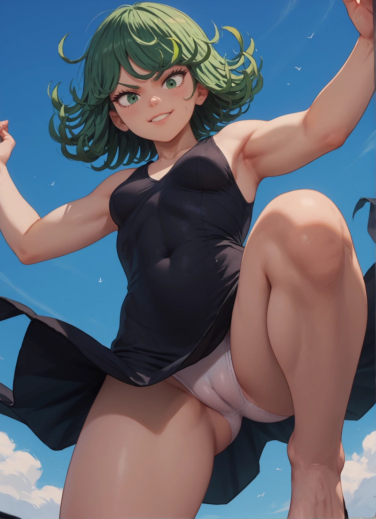 1girl, underwear, panties, green eyes, dress, solo · Yamete.gg