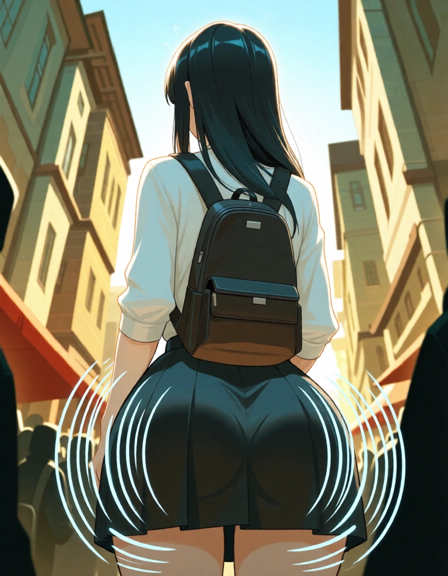 1girl, skirt, ass, bag, from behind, long hair · Yamete.gg