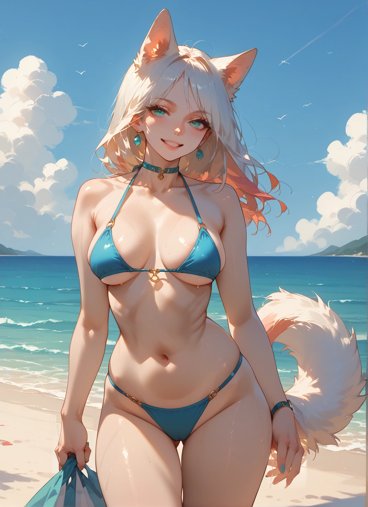 1girl, swimsuit, animal ears, bikini, breasts, tail · Yamete.gg