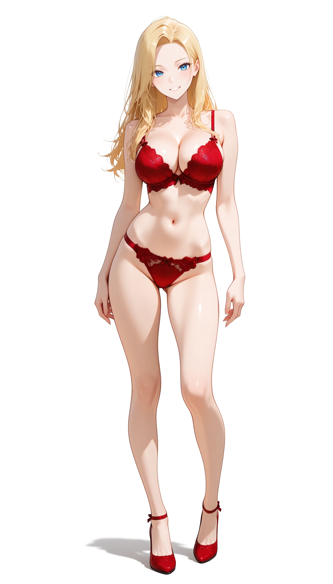 1girl, breasts, solo, underwear, red panties, bra · Yamete.gg