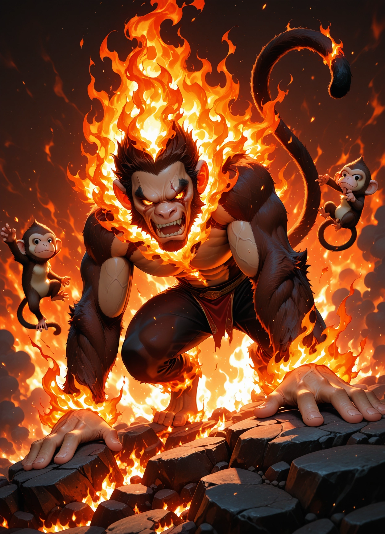bara, furry, fire, male focus, 1boy, muscular · Yamete.gg