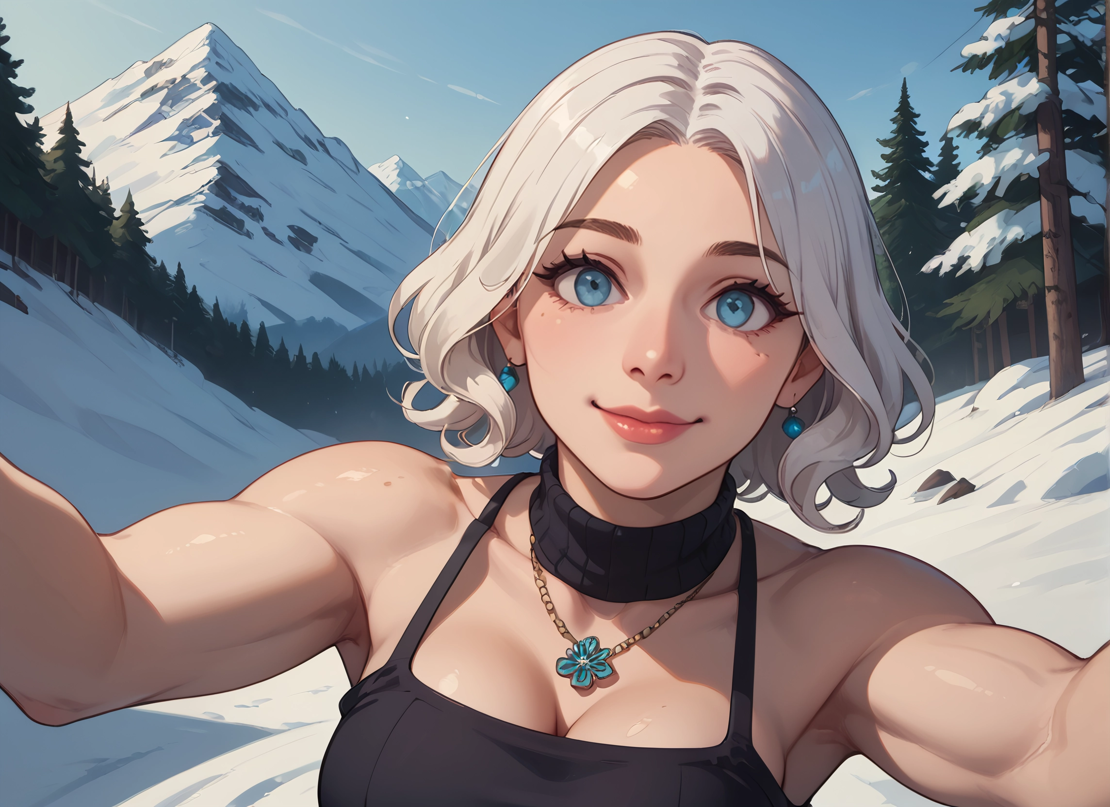 1girl, jewelry, breasts, blue eyes, earrings, solo · Yamete.gg