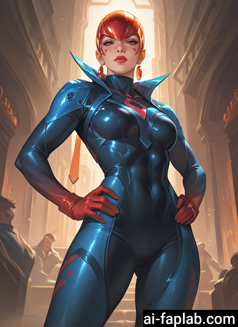 1girl, bodysuit, jewelry, earrings, hands on hips, red eyes · Yamete.gg