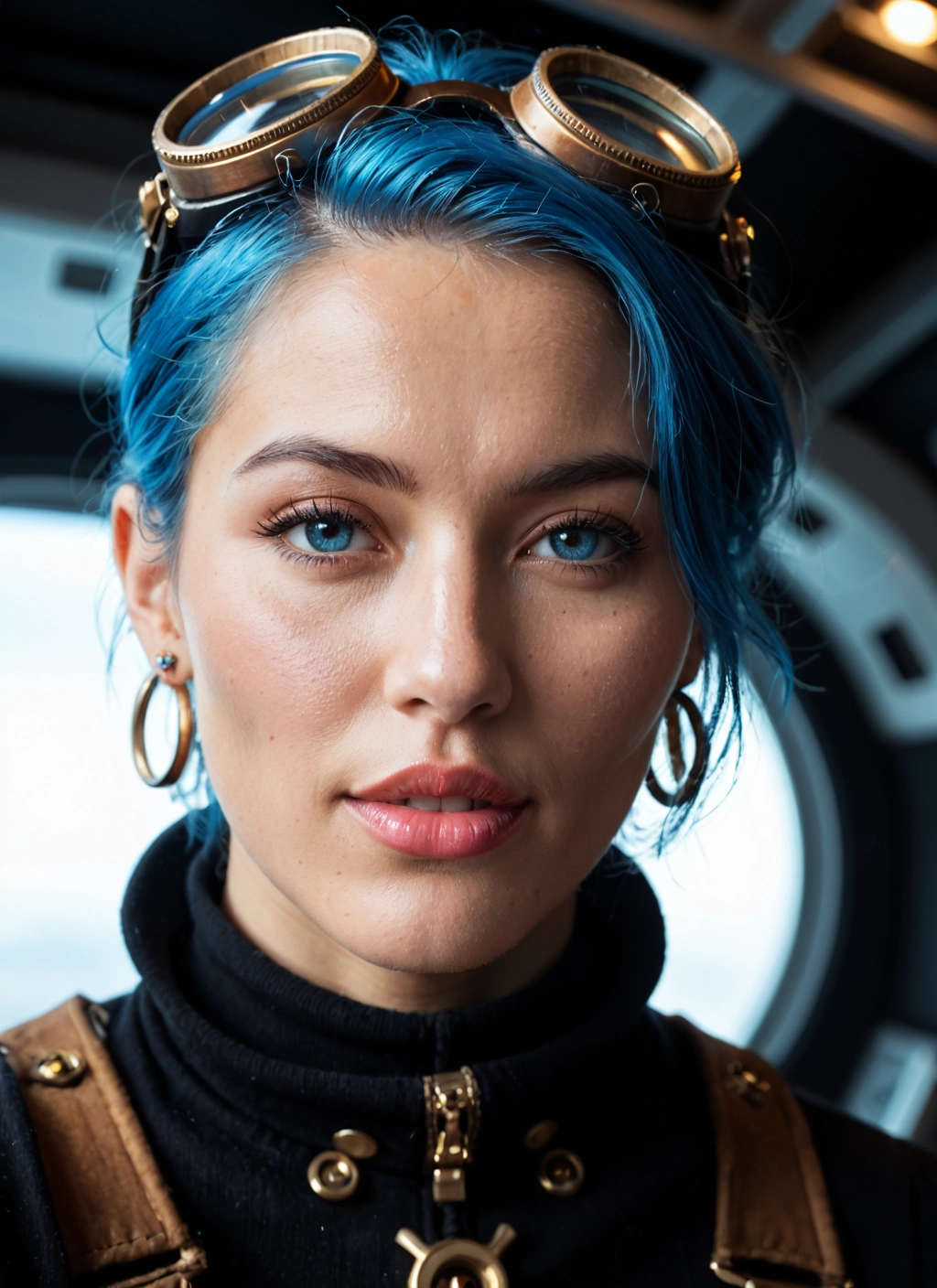 1girl, solo, jewelry, earrings, goggles, blue eyes · Yamete.gg