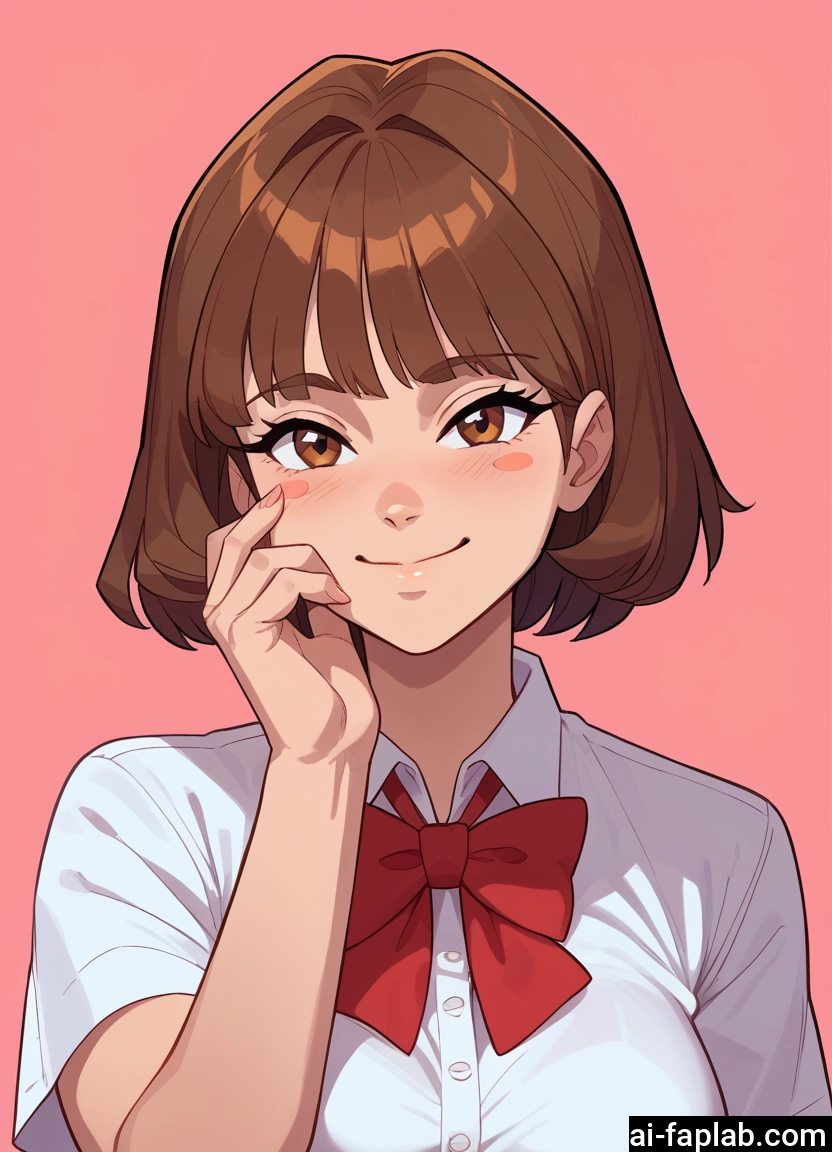 1girl, brown hair, solo, brown eyes, smile, shirt