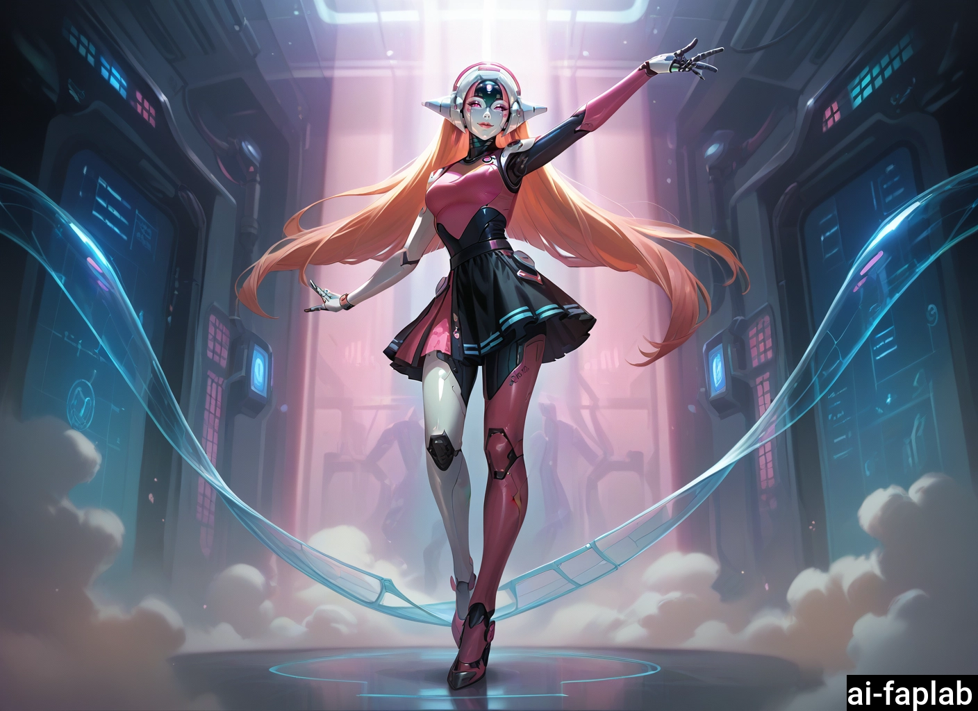 1girl, long hair, solo, orange hair, joints, full body