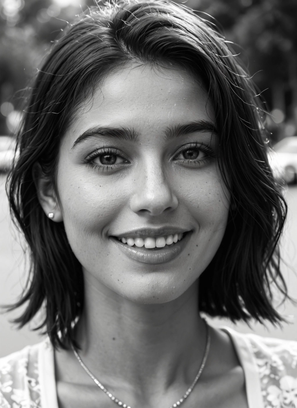 1girl, solo, greyscale, monochrome, jewelry, necklace · Yamete.gg