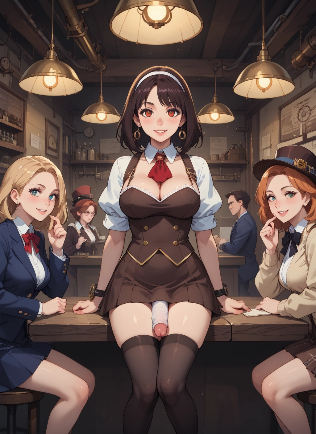 futanari, multiple girls, breasts, thighhighs, penis, skirt · Yamete.gg