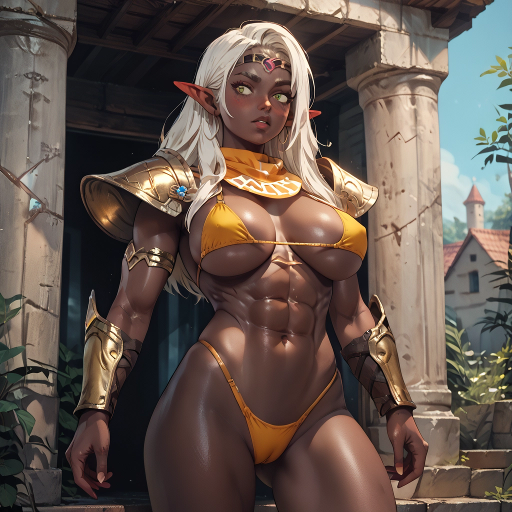 pointy ears, breasts, abs, swimsuit, 1girl, bikini · Yamete.gg