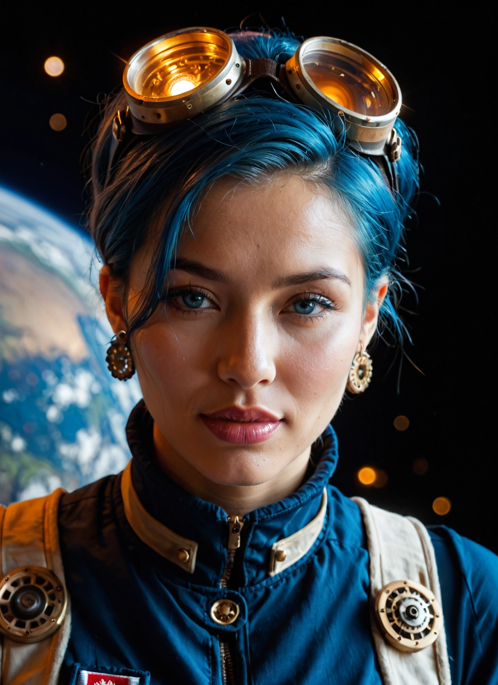 1girl, solo, goggles, jewelry, earrings, goggles on head · Yamete.gg