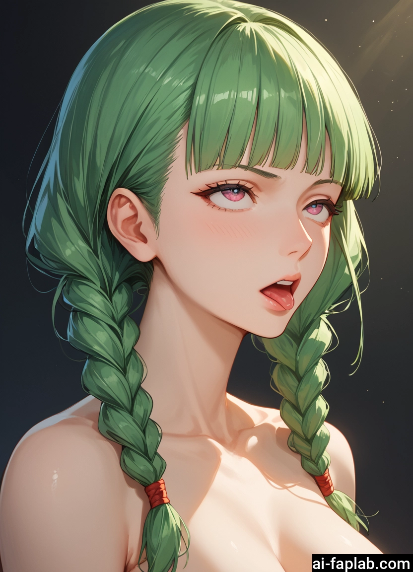 1girl, solo, braid, breasts, green hair, twin braids · Yamete.gg