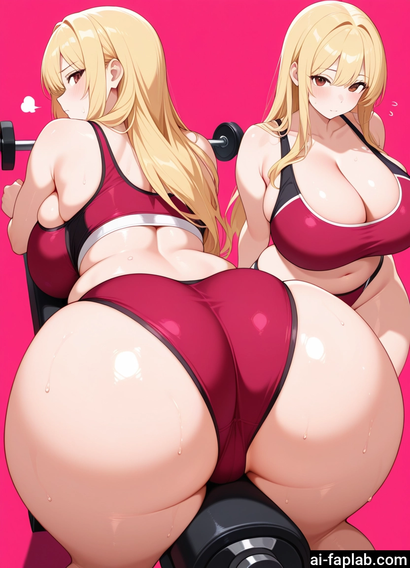 breasts, 1girl, ass, blonde hair, long hair, sweat