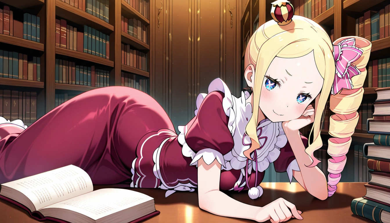 1girl, solo, book, blonde hair, blue eyes, mini crown · Yamete.gg