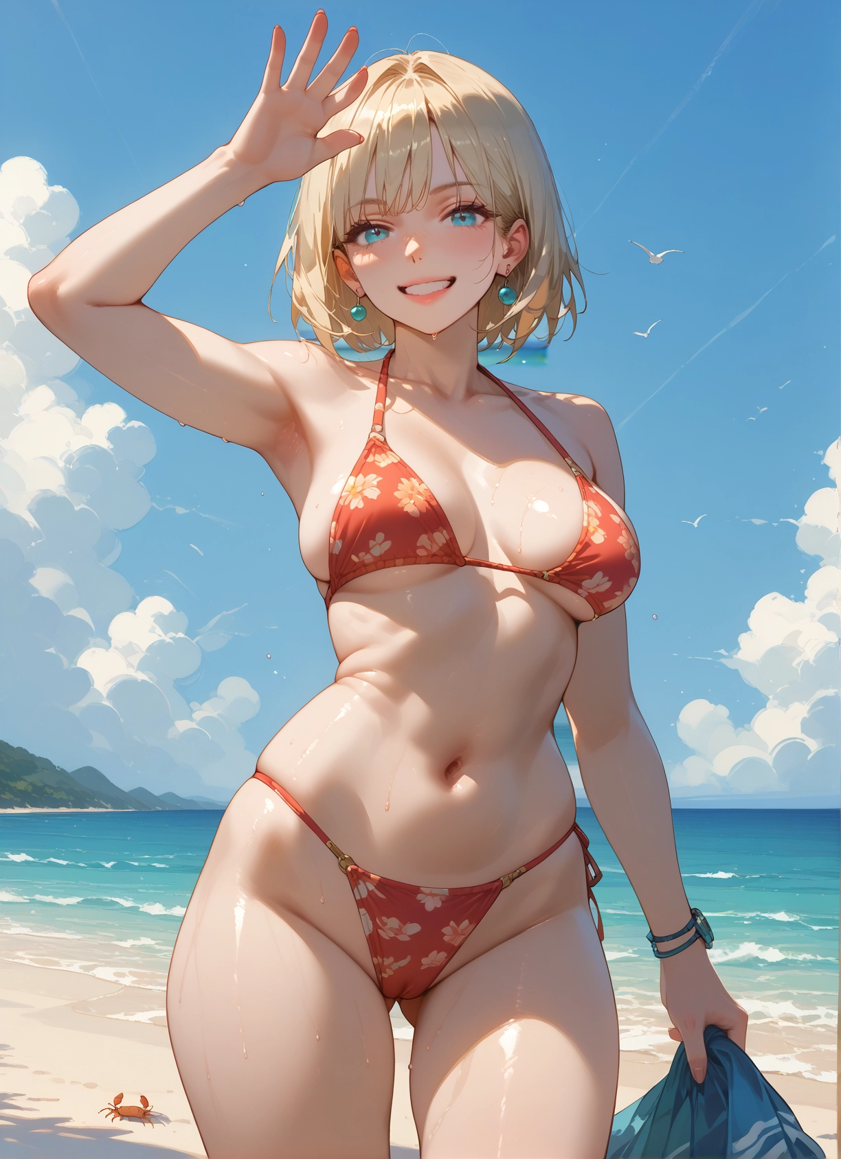 1girl, swimsuit, bikini, breasts, smile, jewelry · Yamete.gg