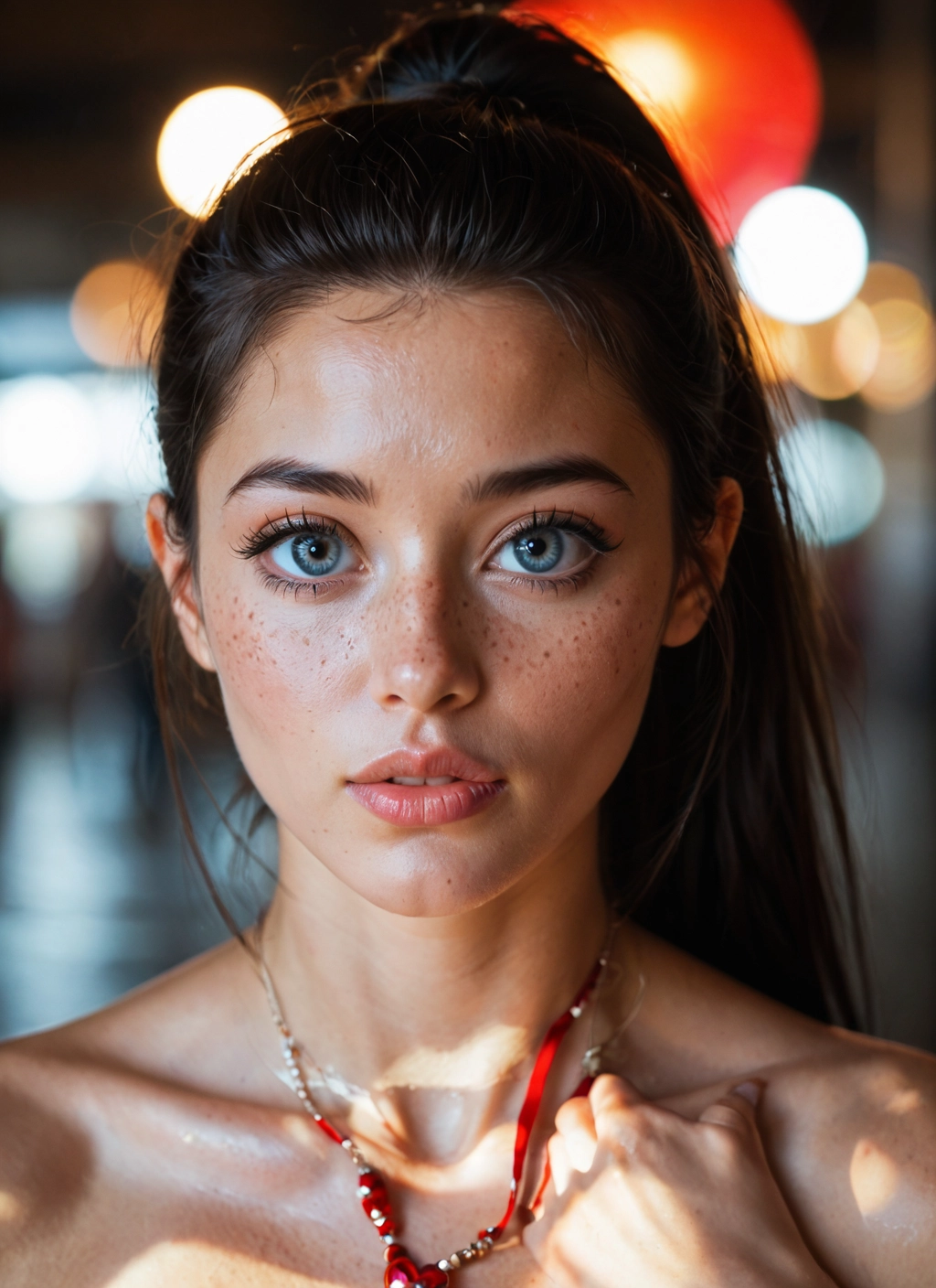 1girl, solo, jewelry, necklace, freckles, blue eyes · Yamete.gg