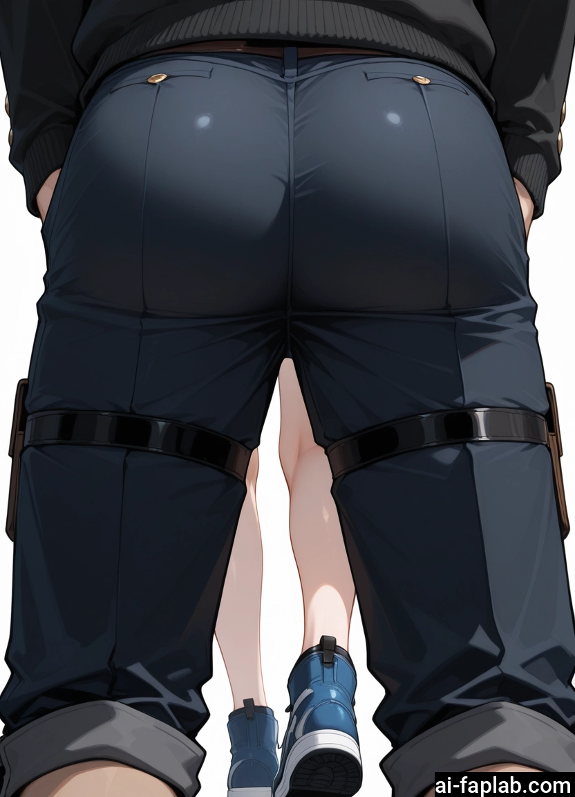 ass, 1girl, pants, shoes, white background, ass focus · Yamete.gg