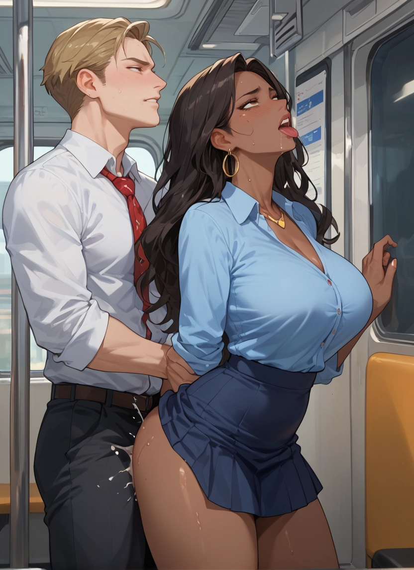 1girl, 1boy, breasts, skirt, jewelry, hetero · Yamete.gg