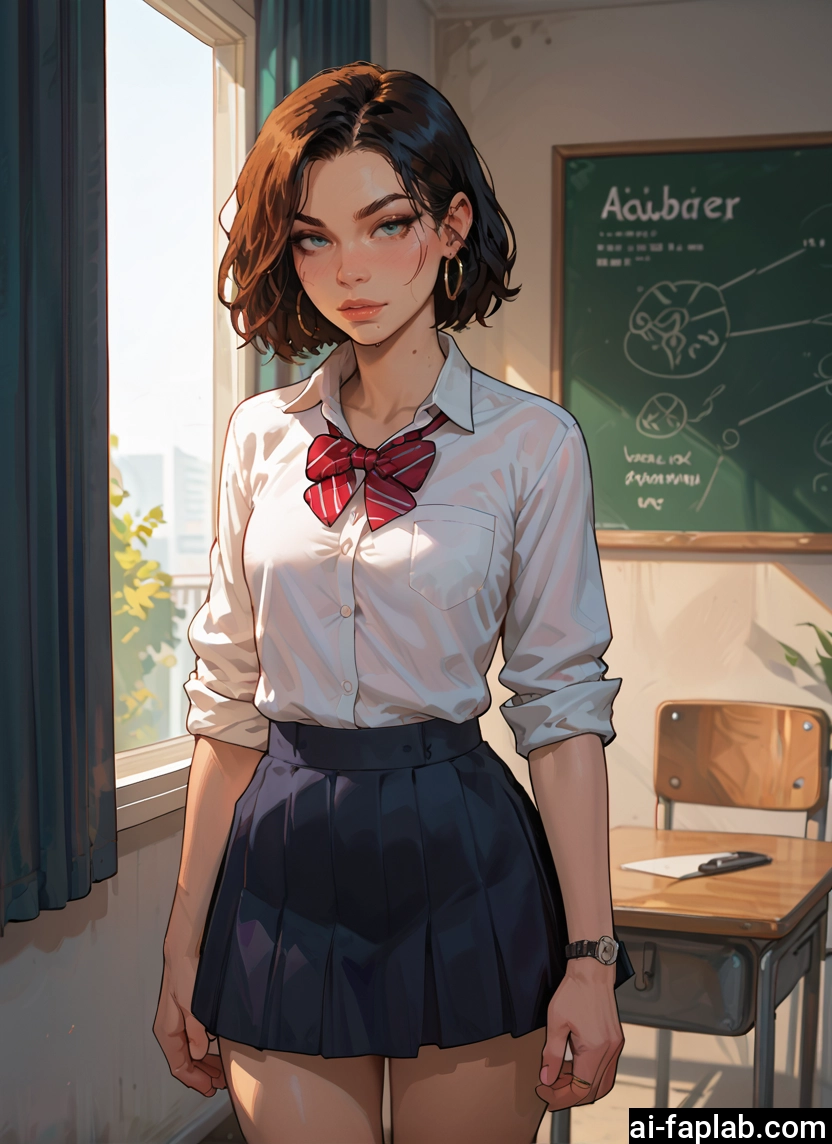 1girl, skirt, solo, jewelry, watch, chalkboard · Yamete.gg