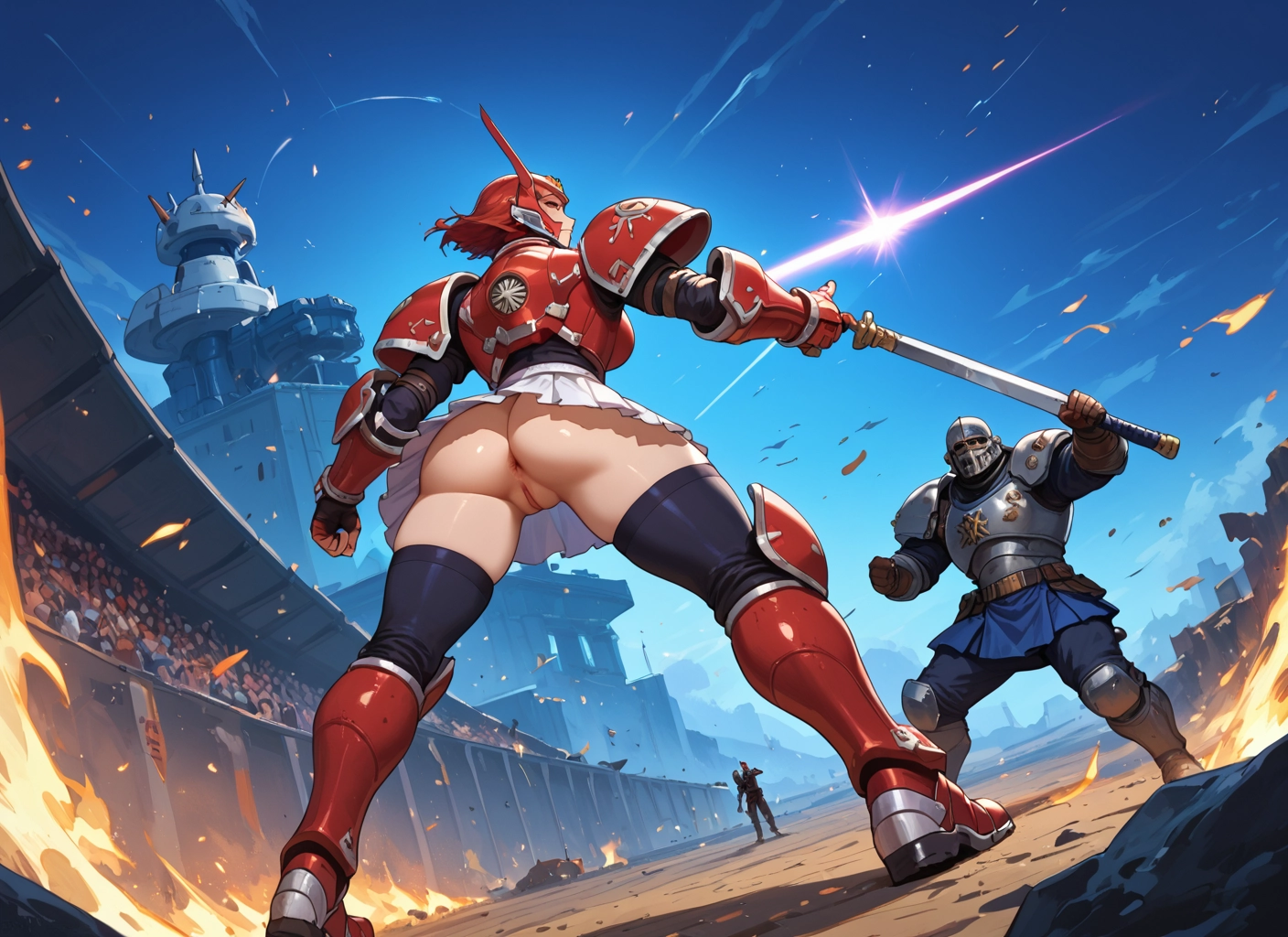 ass, weapon, pussy, 1girl, sword, armor
