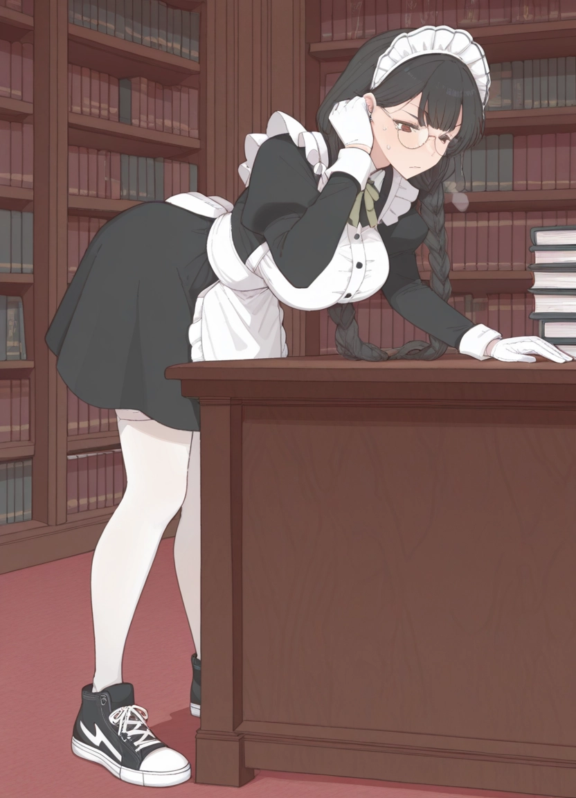 1girl, glasses, braid, maid, gloves, maid headdress · Yamete.gg
