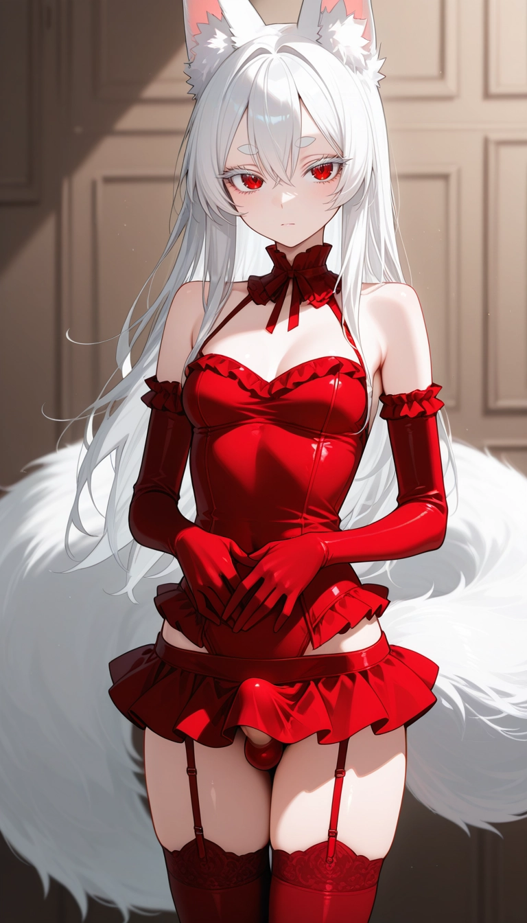 elbow gloves, gloves, solo, thighhighs, animal ears, garter straps · Yamete.gg