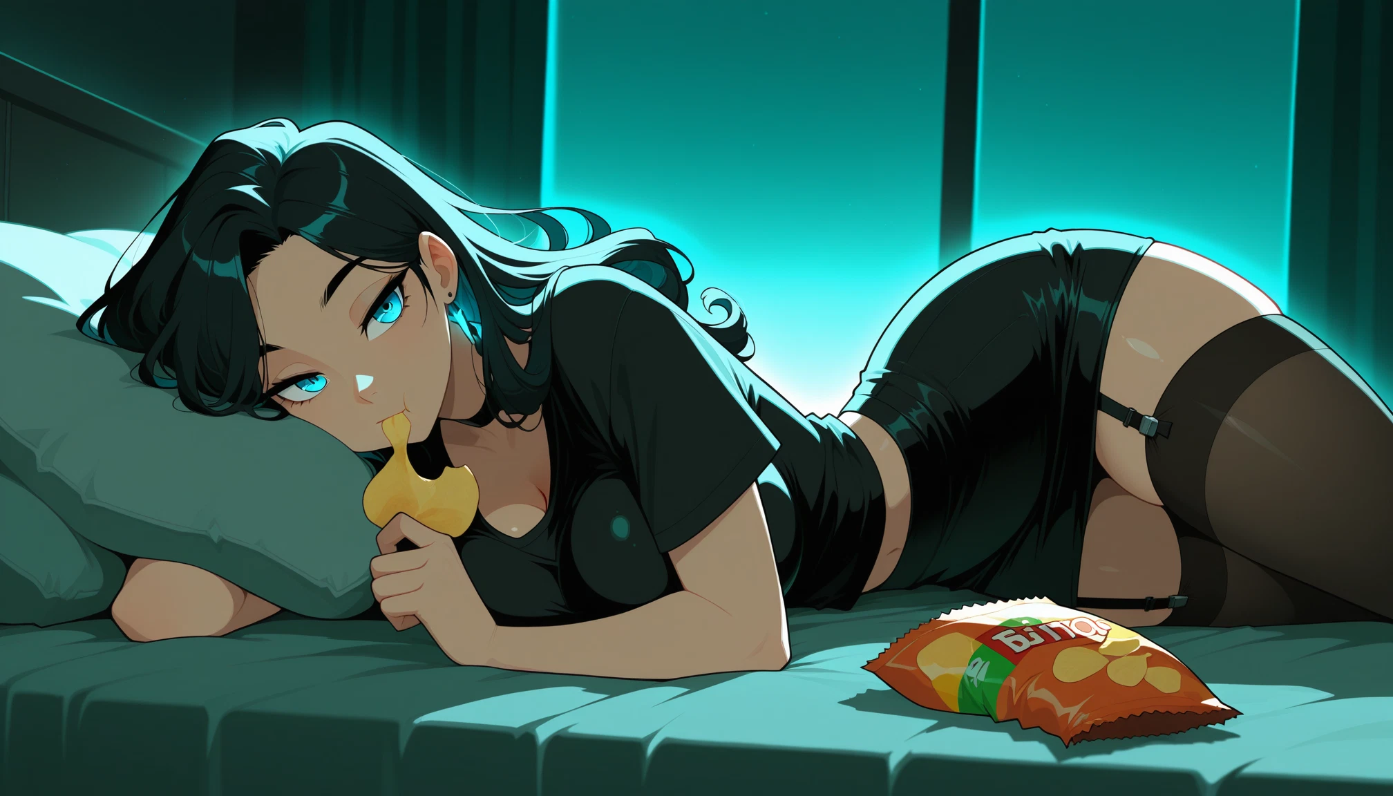 1girl, breasts, solo, thighhighs, black hair, earrings · Yamete.gg