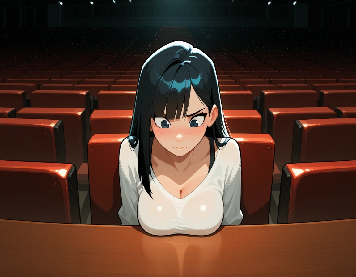 1girl, breasts, blush, solo, black hair, cleavage · Yamete.gg