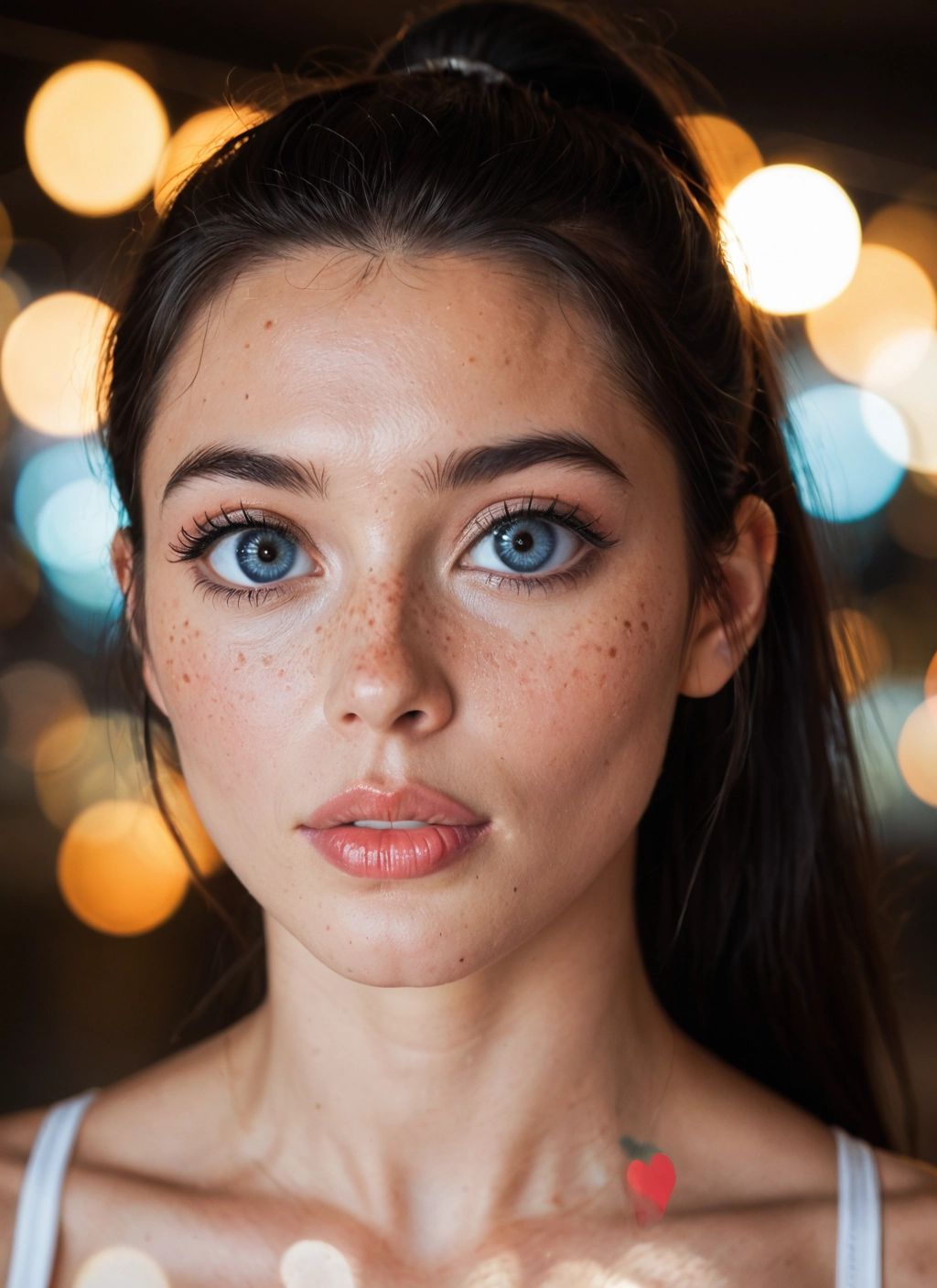 1girl, solo, blue eyes, heart, freckles, ponytail · Yamete.gg