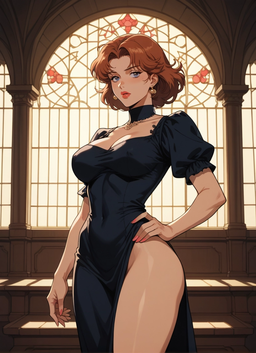 1girl, breasts, dress, jewelry, earrings, blue eyes · Yamete.gg