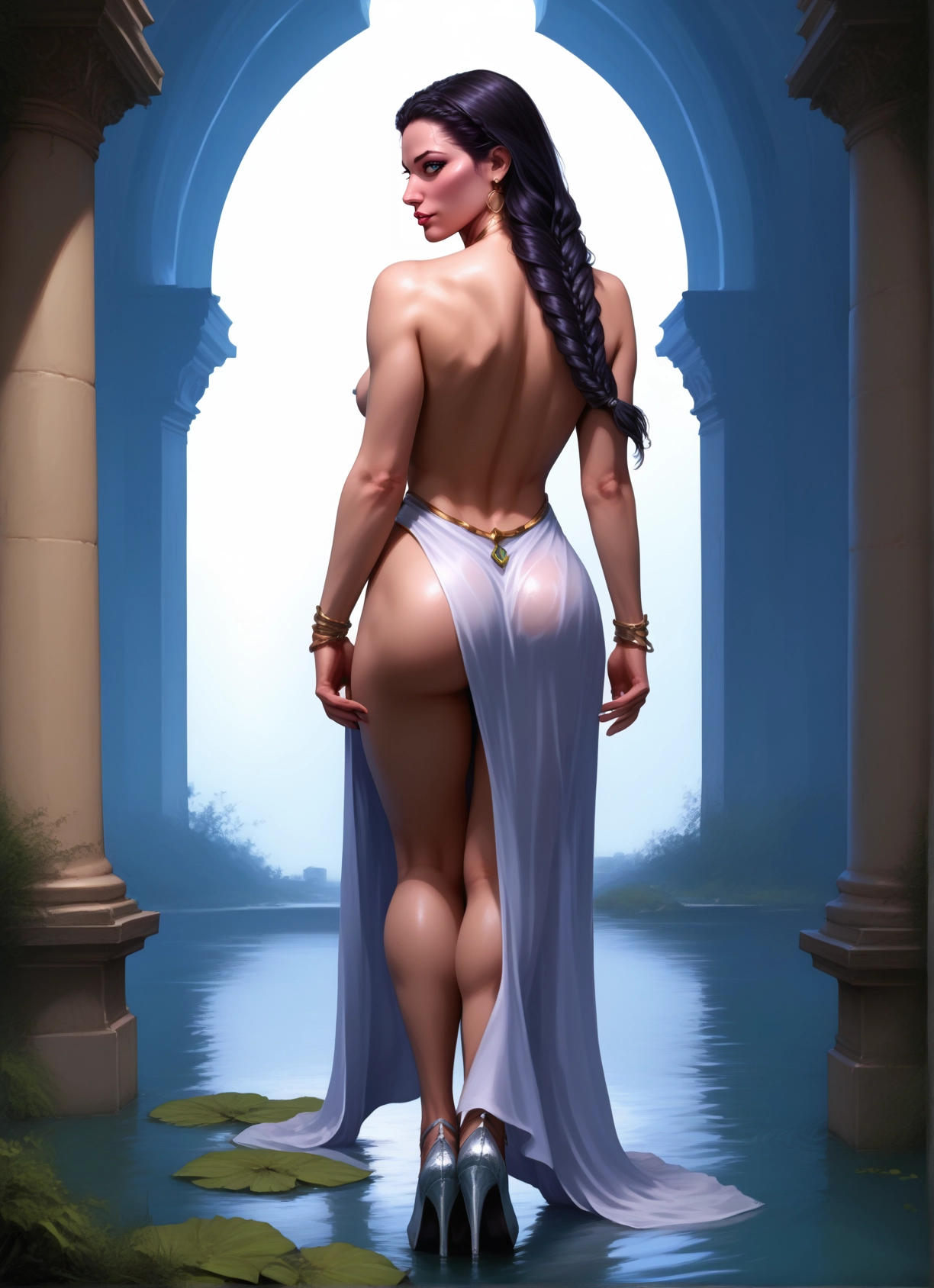 1girl, ass, jewelry, solo, high heels, braid · Yamete.gg