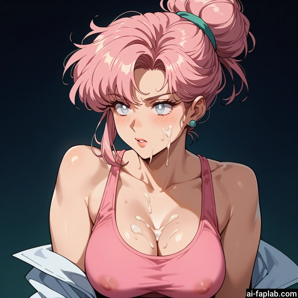 1girl, breasts, cum, pink hair, cum on body, cum on breasts