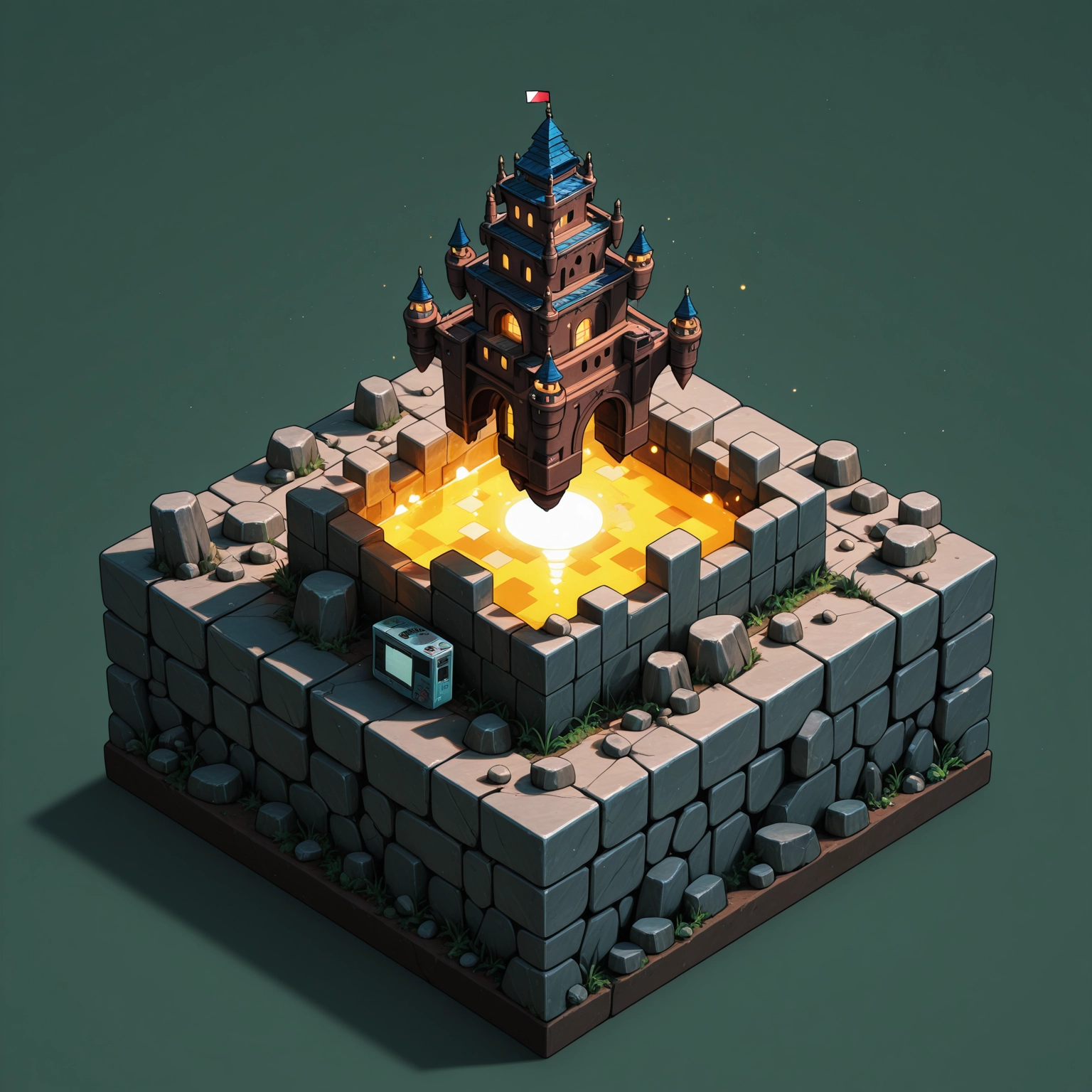 no humans, scenery, castle, rock, grass, flag · Yamete.gg
