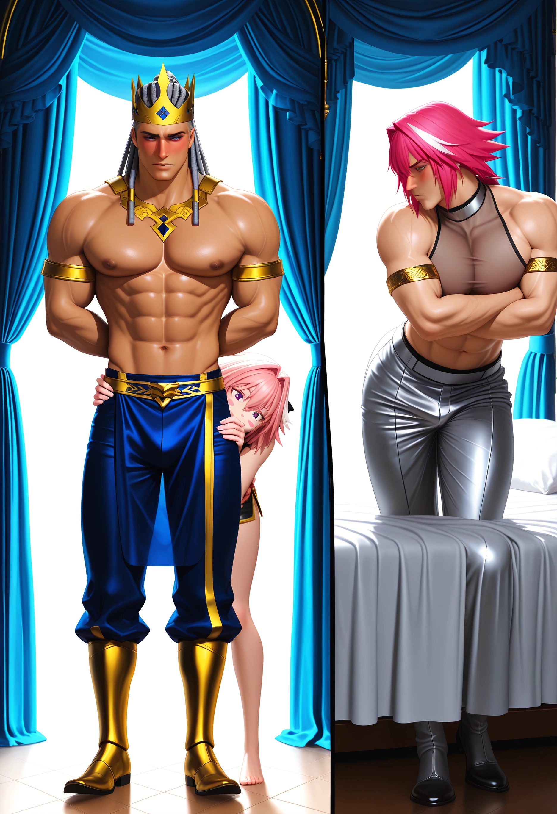 yaoi, bara, pink hair, multiple boys, 2boys, male focus · Yamete.gg