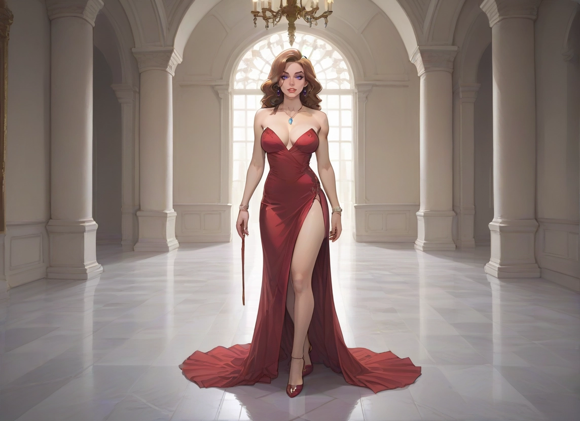 1girl, breasts, dress, jewelry, earrings, red dress · Yamete.gg