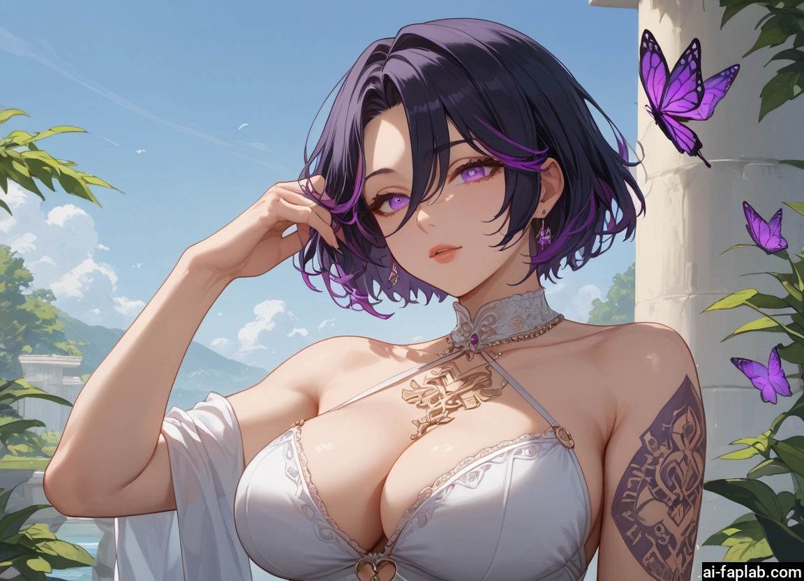 breasts, 1girl, bug, butterfly, jewelry, earrings · Yamete.gg