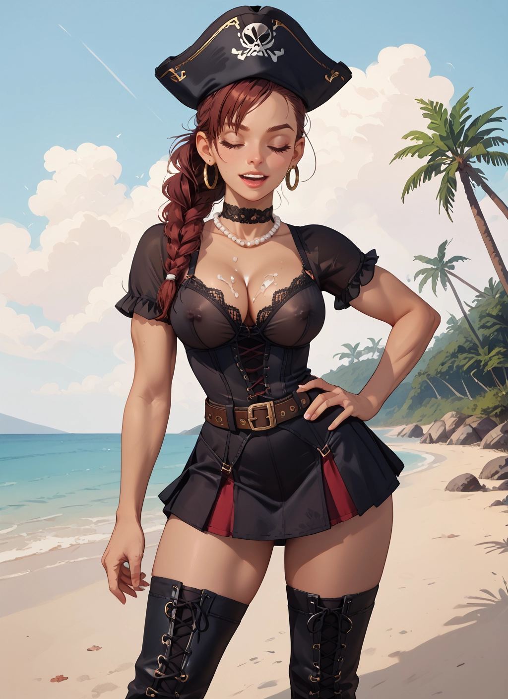 1girl, breasts, thighhighs, jewelry, hat, earrings · Yamete.gg