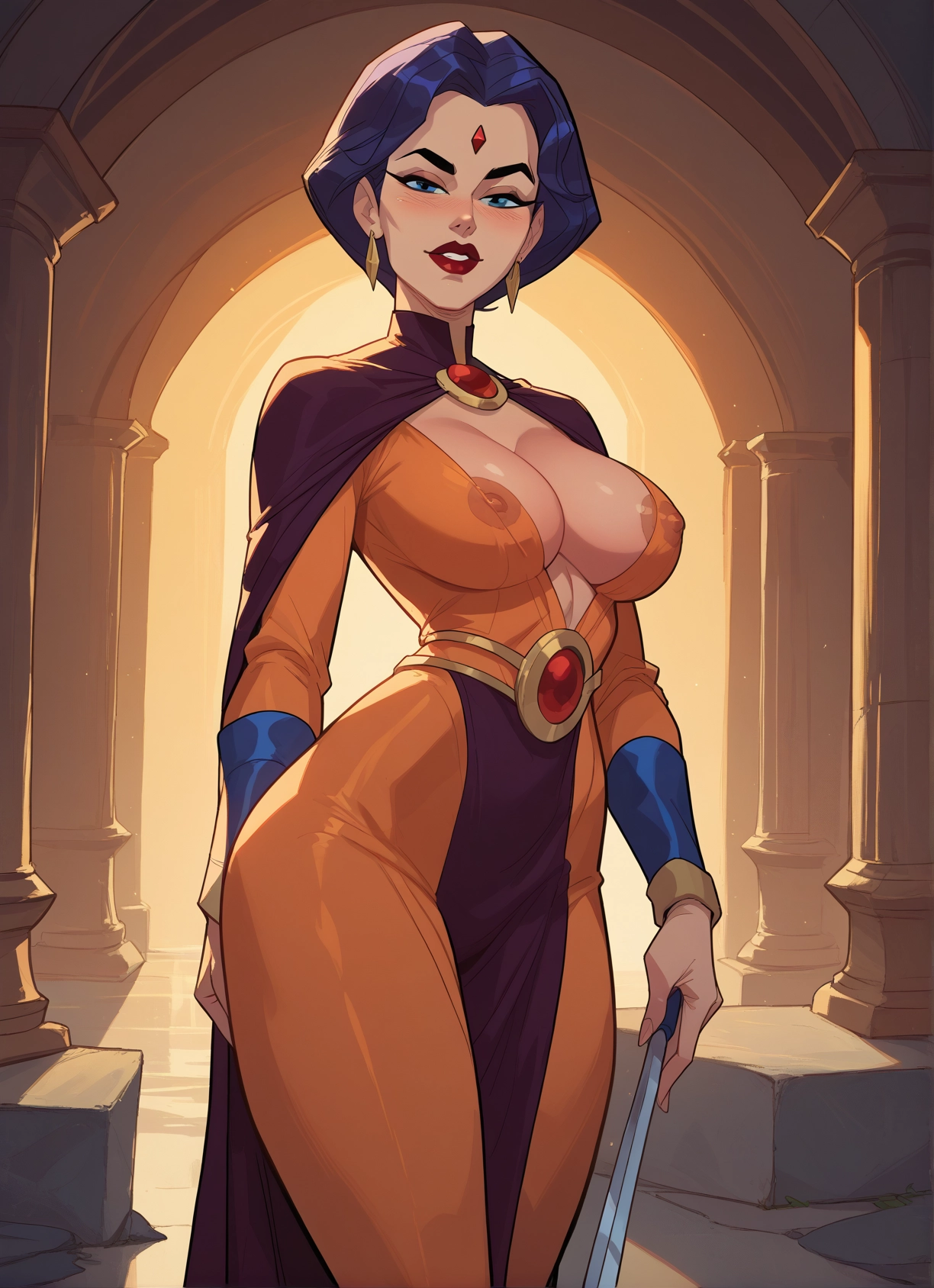 1girl, breasts, jewelry, solo, blue eyes, earrings · Yamete.gg