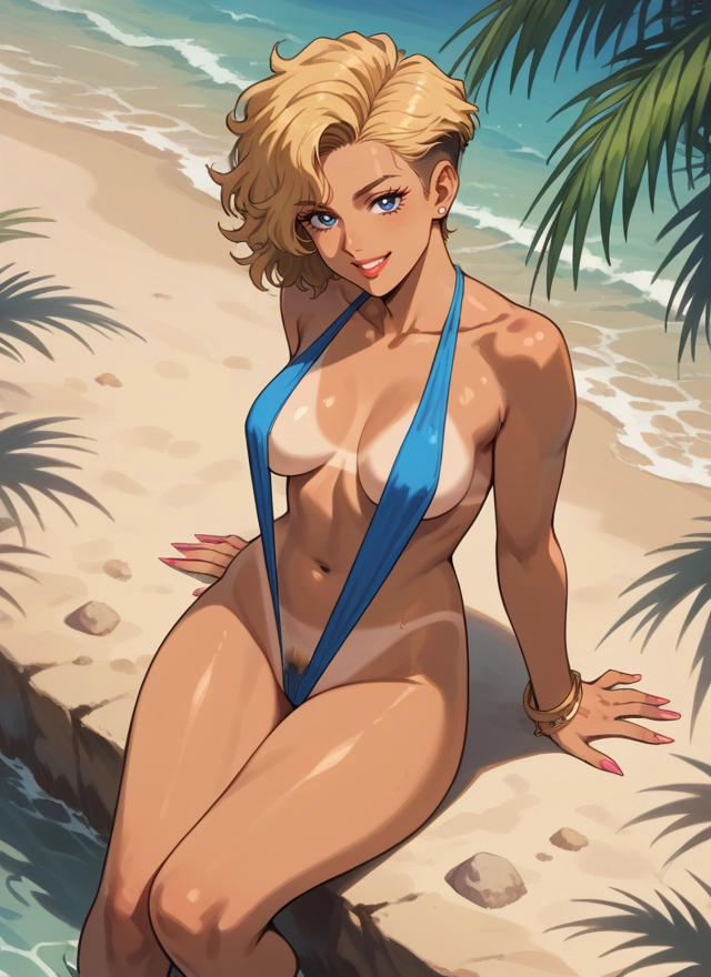 1girl, breasts, solo, blonde hair, pubic hair, tan · Yamete.gg